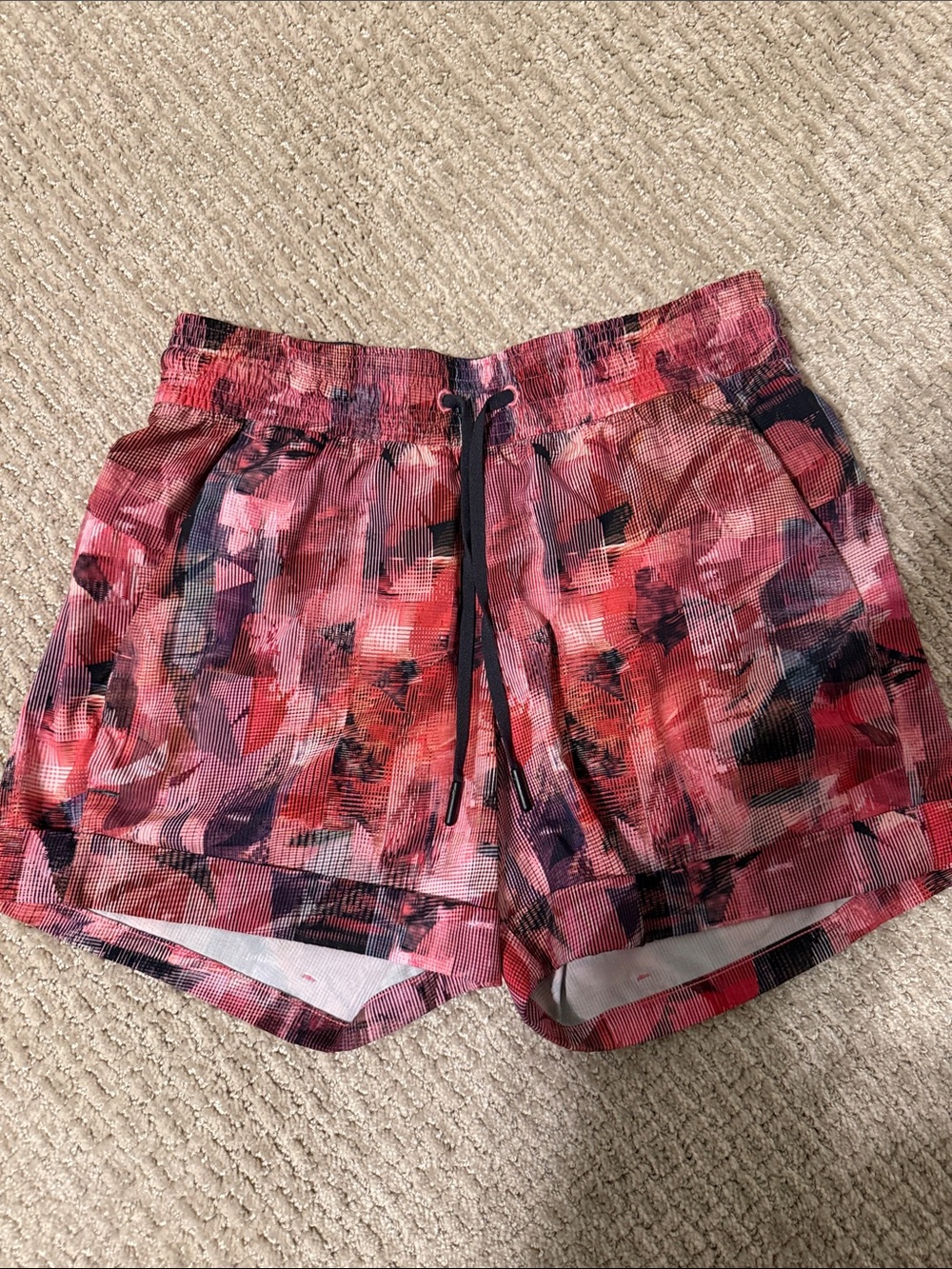 lululemon athletica Pink and Black Abstract Run Shorts